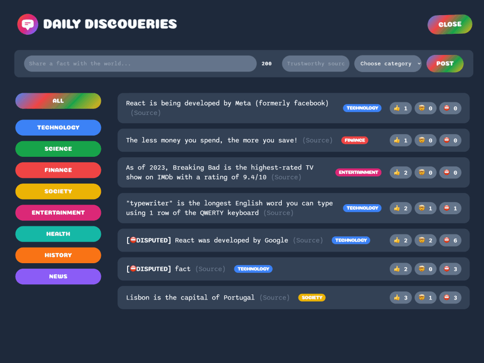 Daily Discoveries (React)